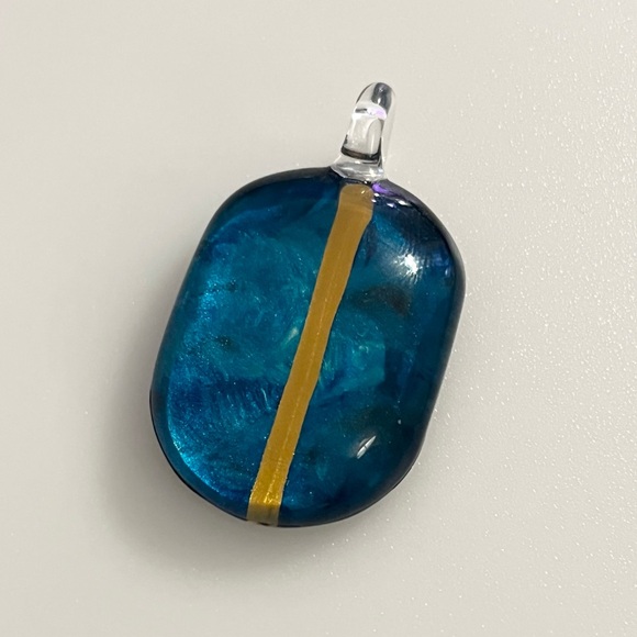 Handblown Artisan Oval Blue Gold Black Art Lampwork Glass Pendant - Picture 8 of 8